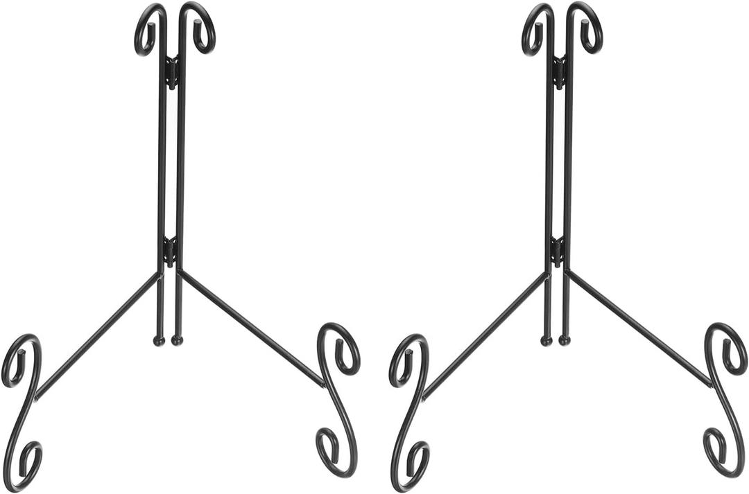 uxcell 2pcs 10 Inch Plate Stand for Display, Iron Decorative Plate Holders Folding Display Stand Easel for Books, Platter, Photo Picture Frame, Tabletop Art, Black