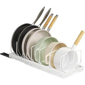 pull out pots and pans organizer under cabinet, pot lid organizers inside cabinet holders for kitchen, Horizontal and vertical pulling modes, lid rack for pot lids (White vertical)