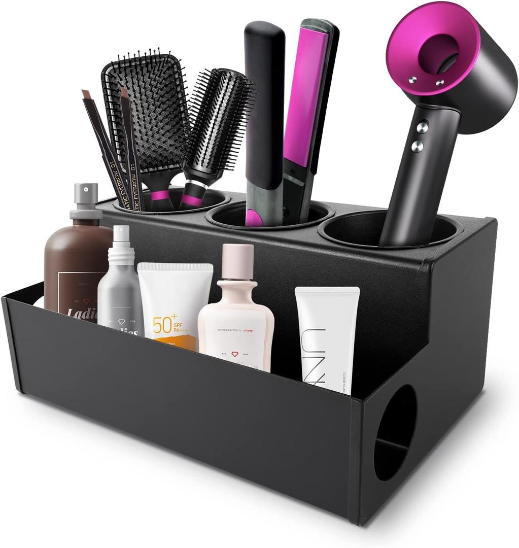 Hair Dryer Holder for Bathroom, Wall-Mounted Stainless Steel Hair Tools Organizer & Makeup Storage Space Saving Countertop Tray, Bathtub Organizer for Curling Irons, Bathtub Organizer (black)