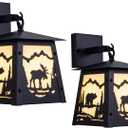 TOCHIC Wall Sconce 2-Pack, Vintage Farmhouse Wall Light Fixtures, Black Outdoor Wall Lamp for Patio with Bear Elk, Rustic Wall Mount Light for Front Door, Bathroom Vanity Light, Porch, Corridor, 7.28 inches x 7.28 inches x 9.64 inches