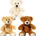 Plush Teddy Bear Cute Stuffed Animal Bear with Bow Plush Toys Gift for Kids and Girls 35cm/13.8 Inches (Khaki+Cream+Brown)