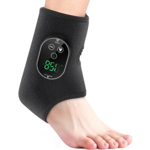 Foot Massager with Heat, Cordless Heated Ankle Massager, Ankle Heating Pad with 6 Heat Levels and 3 Vibration Modes, Heated Brace Wrap for Women Men (Black)