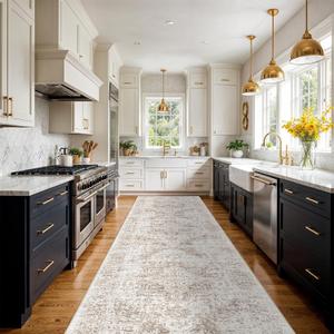 3x14 Hallway Washable Runner Rug: Machine Washable Kitchen Laundry Runner Vintage Non Slip Low-Pile Entryway Living Room Floor Mat Stain Resistance Indoor Floor Carpet for Entrance Living RoomBridge