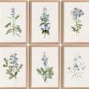 6Pcs Vintage Blue Wildflower Wall Art Blue Delicate Greenery Painting Picture Flower Bouquet Wall Decor Minimalism Flowers Poster Print Artwork for Living Room Bedroom Home Decoration,Framed