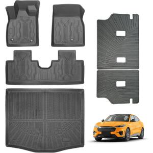Car Floor Mats for Ford Mustang Mach E 2021-2025 with Cargo Liners (NOT for Ford Mustang) TPE Custom Fit All Weather Full Set Waterproof Anti-Slip Easy Clean Durable Automotive Accessories 6PCS Black