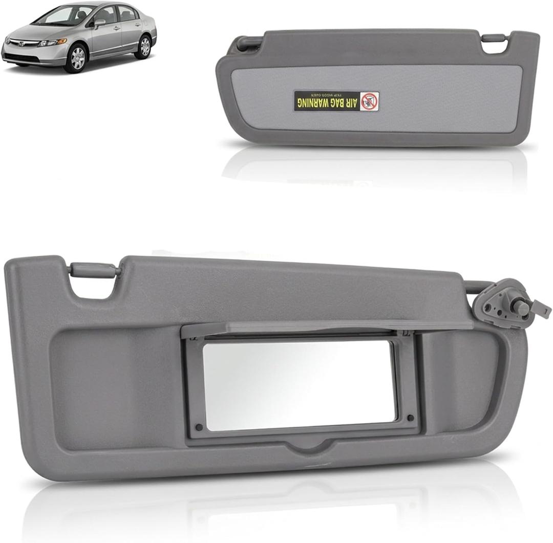 Sun Visor Right Passenger Side Compatible with Honda Civic 2006-2011 Atlas Gray Replaces 83230-SNA-A01ZA 83230-SNA-A01ZC - Sunshade with Vanity Mirror Dark Grey