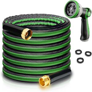 Aterr Garden Hose 50ft, Lightweight Flexible Water Hose with 10 Pattern Nozzle, Durable Hose, Solid Aluminum Connectors, Leak-Resistant for Yard Lawn Car Washing, (Green)