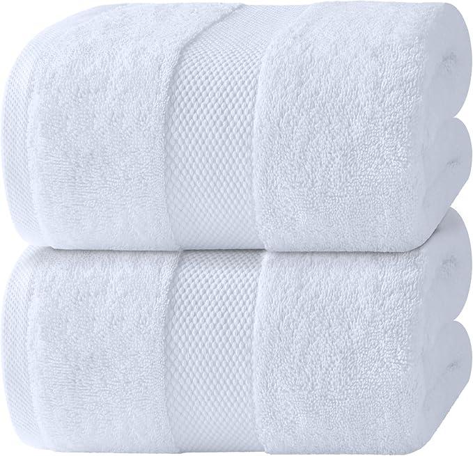 White Classic Luxury Bath Sheets Towels for Adults Extra Large 35x70 Inch - 700 GSM Turkish Cotton, Highly Absorbent | Hotel Collection | 2 Pack