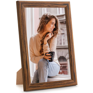 MOUDAMION 5x8 Wood Frame Brown, Natural Wooden 8x5in Picture Frames, Modern Golden 5 x 8inch Gallery Photo Pic Frame with HD Plexiglass, Horizontal Vertical Wall Mounting Tabletop Display 1Pcs