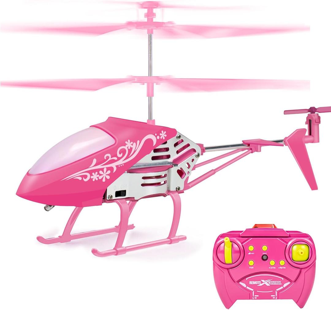 Bloolilies Remote Control Helicopter for Kids, Rc Helicopters for Girls 810 11 12 Birthday, 2.4GHz 3.5 Channel Rc Plane Helicopter Drone with LED Light for Beginner Indoor Pink
