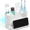 Toothbrush Holders, Toothbrush Caddy with Front Ledge and Cord Slots, Detachable Tooth Brush Holder for Bathroom Countertop, Shower, Vanity, Large Capacity 6 Slots Marble Bathroom Accessories