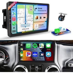 2+64G For Jeep Wrangler JK Compass Grand Cherokee Dodge Ram 1500 Car Radio Wireless Carplay/Android Auto,Android Car Stereo 10 Inch Touch Screen GPS WiFi Bluetooth FM Mirror Link SWC+Backup Camera&Mic