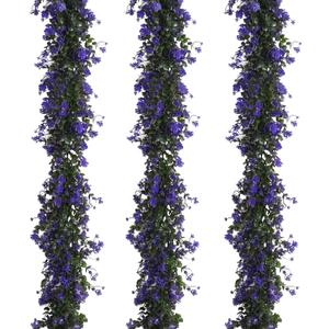 Fake Hanging Eucalyptus Garlands Artificial Vines Plants Eucalyptus Leaves with Flowers Greenery Spring Floral Garland for Home Garden Wedding Wall Arch Party Decoration(Purple)