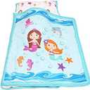 EVERYDAY KIDS Toddler Nap Mat with Removable Pillow -Underwater Mermaids- Carry Handle with Fastening Straps Closure, Rollup Design, Soft Microfiber for Preschool, Daycare Sleeping Bag, Ages 2-6 years