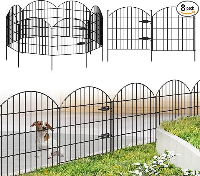Metal Garden Fence with Gate 28in (H) x 18.7ft (L), 1 Gate + 7 Panels Dog Fence Border Fence Animal Barrier, No Dig Garden Fencing for Yard Flower Bed Lawn Patio Outdoor, ECG2829 Black Metal Garden Fence with Gate 28in (H) x 18.7ft (L), 1 Gate + 7 Panels Dog Fence Border Fence Animal Barrier, No Dig Garden Fencing for Yard Flower Bed Lawn Patio Outdoor, ECG2829 Black
