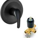 SUBEIXI Matte Black Round Shower Handle Valve Brass Single Function Shower Mixer Control Valve with Male Thread Bathroom Trim Kit, Wall Mounted