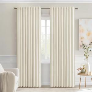 MIULEE Beige White Back Tab Blackout Curtains 90 Inches Long 2 Panels Set for Living Room Bedroom Privacy, Rod Pocket/Pinch Pleat Thermal Insulated Room Darkening Pleated Light Blocking Drapes