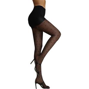 Women's Polka Dot Tights/Heart Sheer Tights Patterned High Waist Pantyhose, Black (M)
