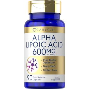 Carlyle Alpha Lipoic Acid 600mg | Plus Biotin Optimizer | 90 Capsules | Non-GMO & Gluten Free Supplement (EXP 04/2027)