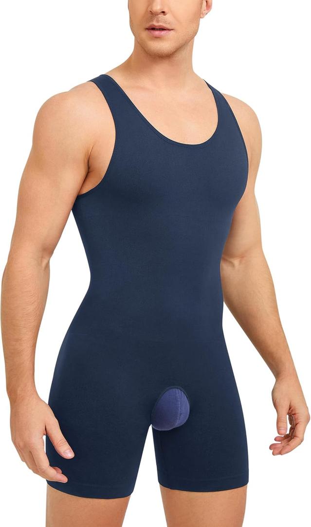 Mens Sleeveless Full Body Shaper Underwear Slimming Compression Bodysuit Shapewear Tummy Control Fajas Para Hombres (XL-2XL, Blue)