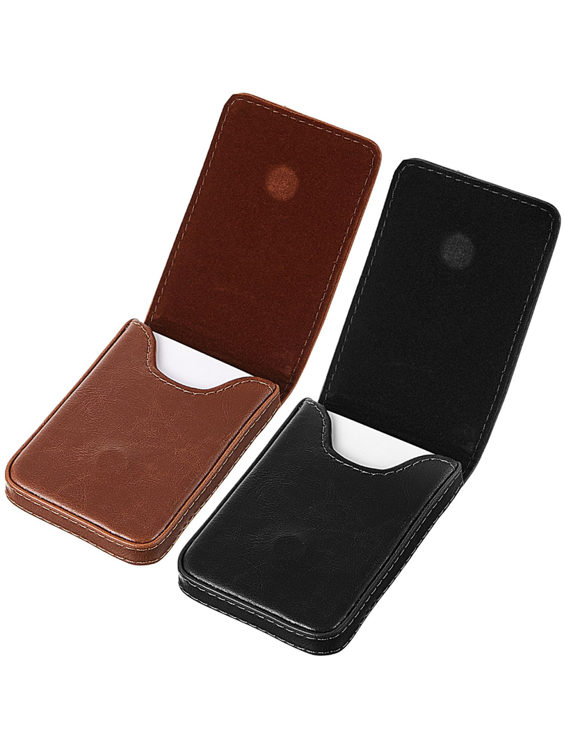 Outus 2 Pieces Business Card Holder, PU Leather Business Card Case Pocket Wallet with Magnetic Shut for Men Women(Black and Coffee,Classic)