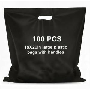 Maitys 100 Pcs 18"x20" Black Plastic Bags with Handles Large Merchandise Shopping Bags for Small Business, Retail, Boutique Stores, Gifts