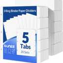 SUNEE Binder Dividers with Tabs for 3 Ring Binder, 8.5 x 11 Paper White Binder Dividers Blank with 5 Tabs, 20 Sets Page Dividers for School, Office and Home, 100 Dividers