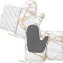 Oven Mitts and Pot Holders Marble White Gold Silicone Kitchen Accessories Set of 4 Heat Resistant Long Gloves Potholder Non-Slip Grip for Chef Cooking,Baking,Grilling,BBQ, 
11"L x 7.2"W