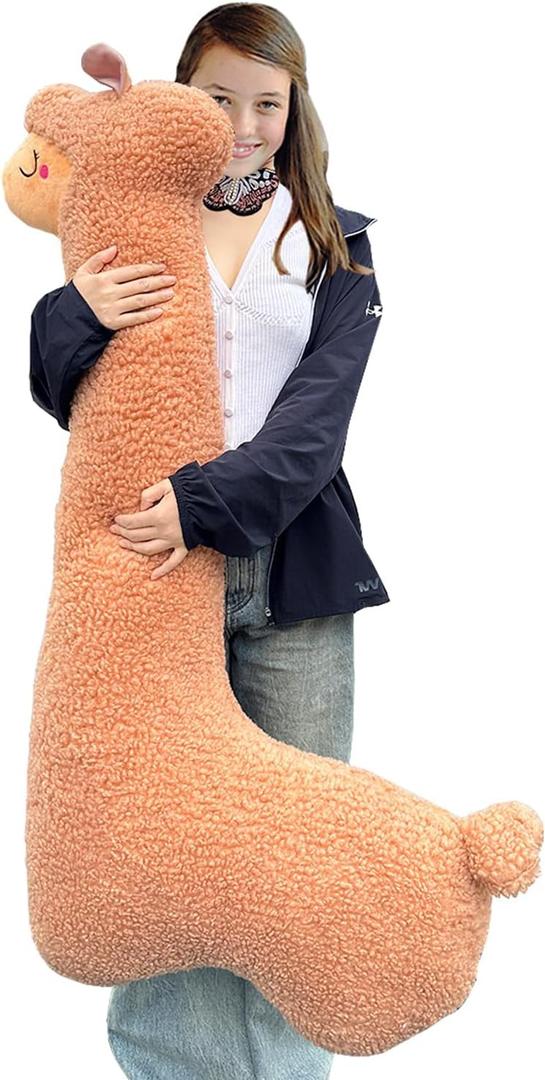 Llama Plush Pillow, 51 Inch Alpaca Plush Long Body Pillow, Alpaca Stuffed Animal, Christmas Holiday Birthday Gift (Brown)