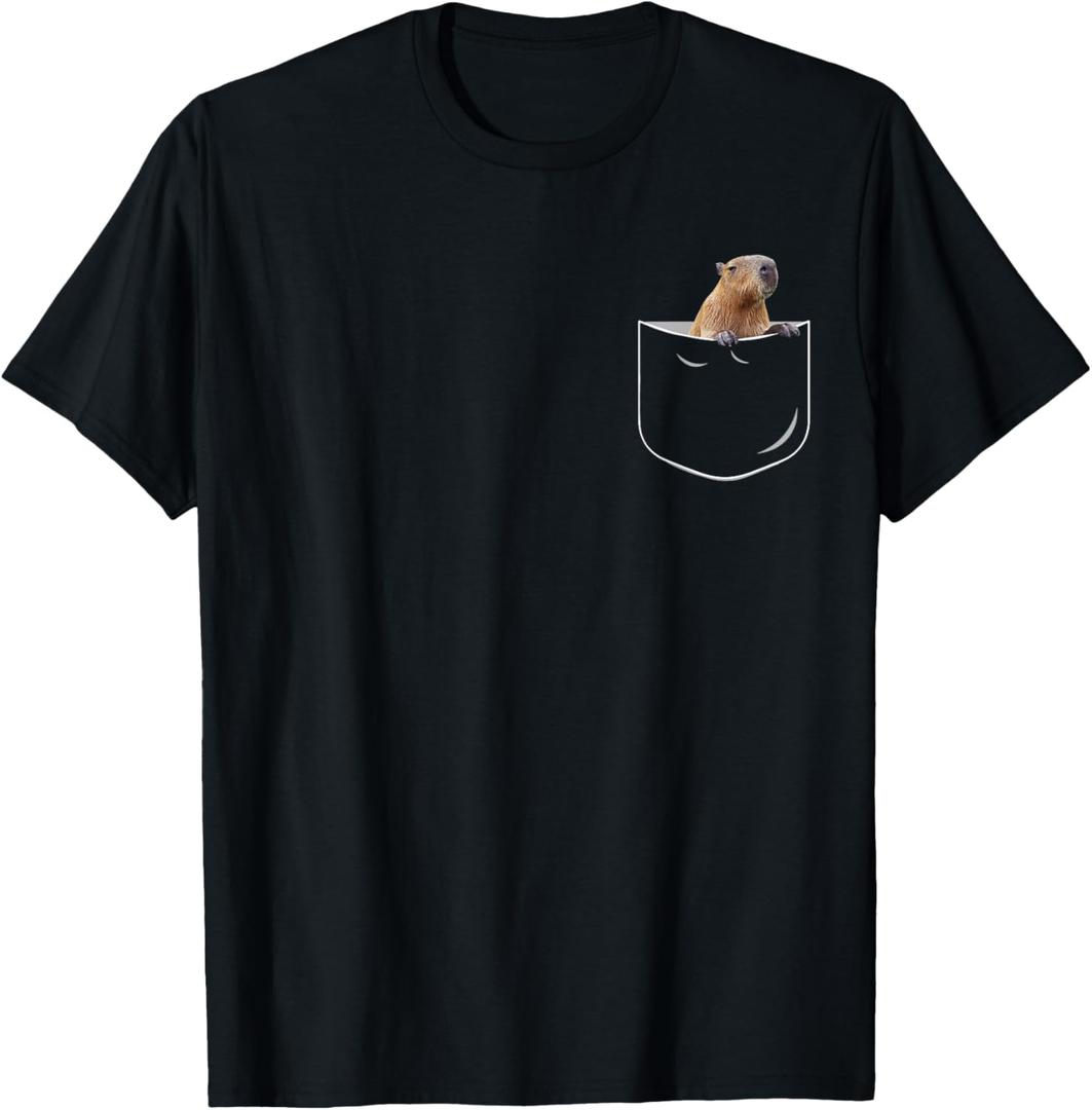 Pocket Capybara Funny Capybara In Pocket Gift T-Shirt (Small, Black)
