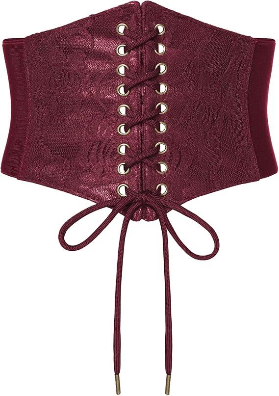 Scarlet Darkness Corset Belts for Women Lace-up Tied Waspie Waist Belt Renaissance Corset, 6, Red