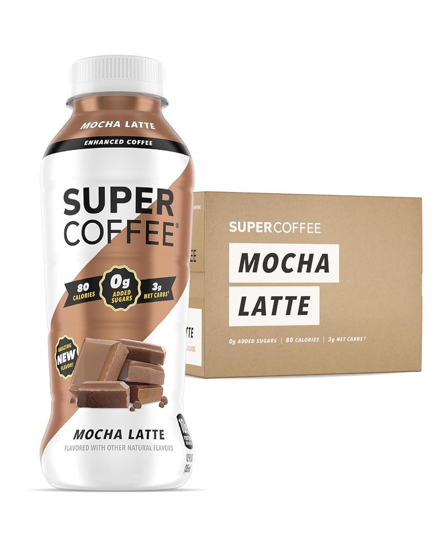 SUPER COFFEE, Keto Protein Coffee (0g Added Sugar, 10g Protein, 70 Calories) [Mocha] 12 Fl Oz, 12 Pack | Iced Smart Coffee Drinks | BB Date JUL 06 2023
