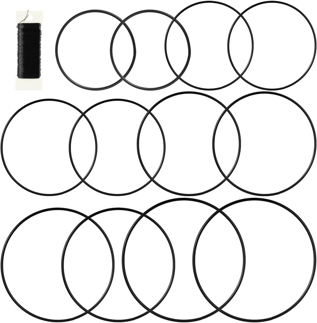12 Pack Floral Hoop with Paddle Wire 4/6/8/10/12/14 Inch Metal Rings for Crafts Macrame DIY Wreath Candle Rings, Black (4/6/8/10/12/14 Inches, black)