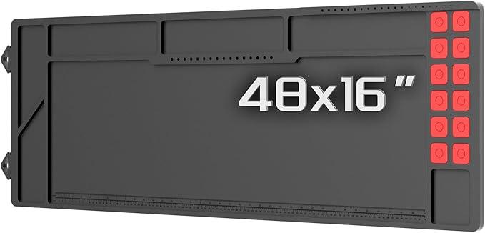 Magsaddle Extra Large Gun Cleaning Mat for Rifle Shotgun Pistol, 48" x 16" Cleaning Pad for All Guns with Magnetic Parts Tray and Built-in Ruler, Anti-Slip Workbench Mat for Gun Maintenance (Black)