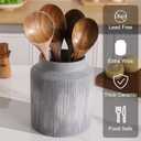 Farmhouse Ceramic Farmhouse Kitchen Utensil Holder for Countertop, Rustic Cooking Utensil Holder Crock Fit for Kitchen Counter.Grey 6.1 x 6.1 x 7 IN