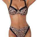 SUUKSESS Women Color Block Underwire Bikini Sets Cheeky High Cut 2 Piece Swimsuit (Medium, Leopard Black)