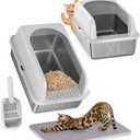 2 Pack Stainless Steel Litter Box, 24'' XL Extra Large Cat Litter Box with Lid, Metal Litter Boxes for Multiple Cats, Anti-Leakage,Non-Stick, Easy to Clean, Included Cat Litter Mat, Scoop