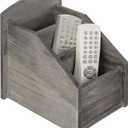 MyGift Rustic Dark Gray Wood Remote Control Holder Organizer Caddy with 3 Compartments, TV & Media Remote Storage Box for Living Room