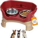 Neater Feeder Deluxe Mess Proof Dog Bowls Elevated for Small Breeds  Made in USA  No Spill Raised Dog Food Bowl Stand w/Leg Extensions  Stainless Steel Dog Food and Water Bowl Set  Red (Cranberry)
