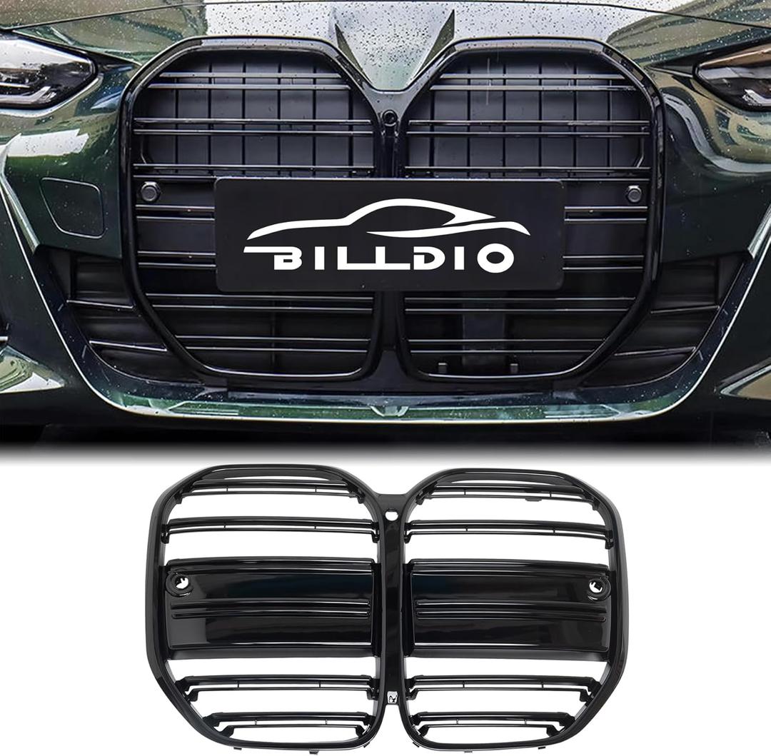G22 Grille - Front Kidney Grille Double Slats Glossy Black Compatible with BMW 4 Series G22/G23 2021 2022 2023 2024 430i M440i ABS Gloss Black Kidney Grill