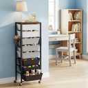 Rolling Cart with Drawers, Rolling Storage Cart with Large Plastic Drawers & Wooden Tabletop, Utility Cart with Pegboards & Basket, Storage Drawers Cart for Living Room, Classroom, Bedroom, Office
