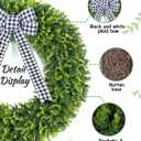 Vlorart 32" Faux Round Boxwood Wreath, Artificial Large Boxwood Wreath Front Door Wreaths Artificial Spring Summer Greenery Hanging with A Plaid Bow for Villa Wall Hanging Window Wedding Party Decor