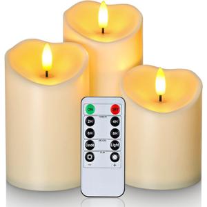Homemory LED Candles with Remote Timers - Battery Operated, Electric Fake Plastic, Dark Ivory, Outdoor Waterproof Set of 3