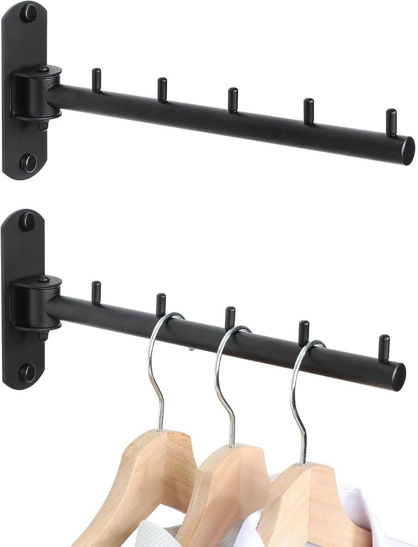 Swing Clothes Hanger Rack, Garment Racks Folding Clothes Bar Wall Mounted, 180Rotation Laundry Drying Rack 304 Stainless Steel Space Saving for Laundry Room Bedroom Balcony, 9.45" Long 2Pack (Black)