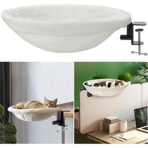 Cat Desk Bed,Desk Cat Perch,Comfortable Soft Round Table Mount Cat's Nest with Pet Mat,Office Work Deskcat Perfect Hammock Indoor Cats Accessories