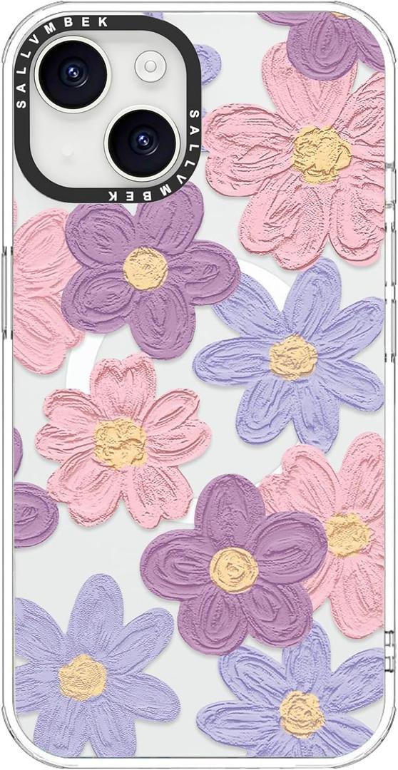For iPhone 14 Case/iPhone 13 Case 6.1 inch,Compatible with MagSafe,Cute Oil Painting Flowers Print Pattern,Magnetic Shockproof Protective TPU Bumper Cases Cover for iPhone 14/13 Women Girls