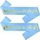 CoolerthingsDG, "Momma To Be" & "Daddy To Be" Baby Shower Sash Bundle,With Cute Stork Image (Blue & Gold Lettering) BOY Baby Shower Party Decorations, Favors, Mommy Supplies Gender Reveal (BLUE)