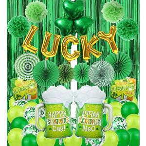 St Patricks Day Decorations Pre-Assembled Shamrock Lucky Banner Garlands Clover Hanging Swirls Irish Decor for Home Saint Patrick Party Supplies