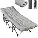 WLIVE 1200D Double Layer Oxford Camping Cots with Mattress for Adults, Foldable Cot for Sleeping, Outdoor Camping Bed with Carry Bag for Resting, Camping, Greige
