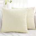 Simmore Decorative Spring Euro Sham Throw Pillow Covers 24x24 Set of 2, Soft Natural Plush Flannel Double-Sided Fluffy Couch Pillow Covers for Sofa Living Room, Beige